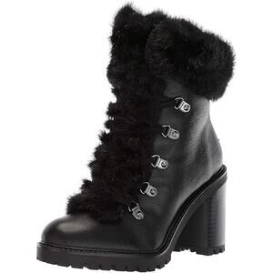 Guess Women's Galway Faux Fur Combat Boots, Black Size 7.5